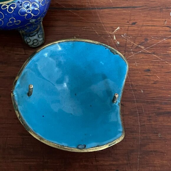 VINTAGE REAL CLOISONNÉ turtle trinket box. Miniature 3 inches. BRASS - Picture 6 of 9